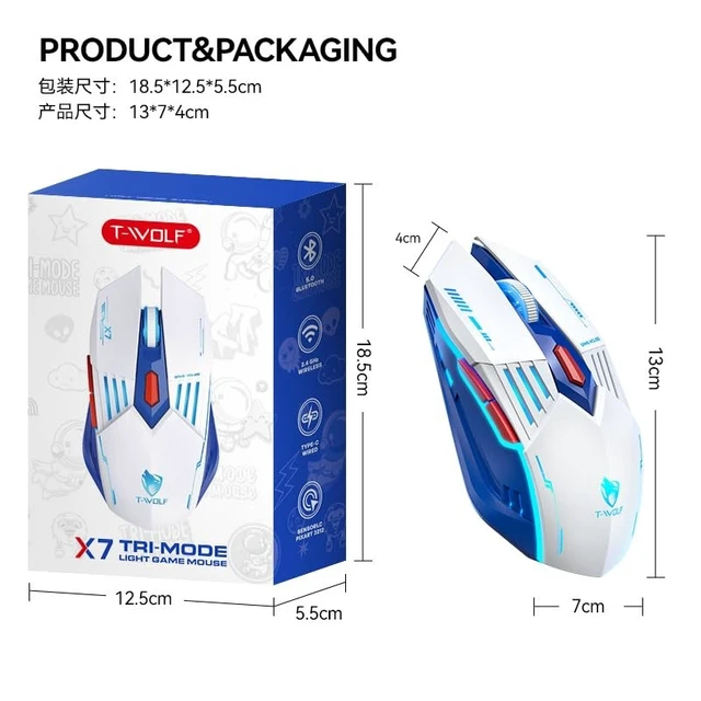 Alt view image 3 of 5 - Wireless Gaming Mouse, Tri-Mode Bluetooth 5.1/2.4G/Wired Gaming Mouse, 12800 DPI RGB Computer Mouse with 7 Programmable Buttons, USB-C Rechargeable Ergonomic PC Gaming Mouse for Laptop Mac Wind