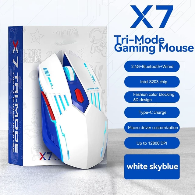 Alt view image 2 of 5 - Wireless Gaming Mouse, Tri-Mode Bluetooth 5.1/2.4G/Wired Gaming Mouse, 12800 DPI RGB Computer Mouse with 7 Programmable Buttons, USB-C Rechargeable Ergonomic PC Gaming Mouse for Laptop Mac Wind
