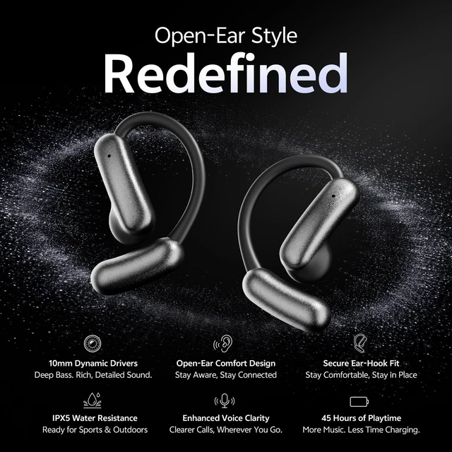 Alt view image 2 of 5 - OceanSounds Open Ear Headphones, Bluetooth 5.4 Wireless Earbuds with Mic, Lightweight Ear Hook Sports Headphones, LED Display Charging Case, IPX5 Waterproof for Running, Workout, Gym, Cycling (