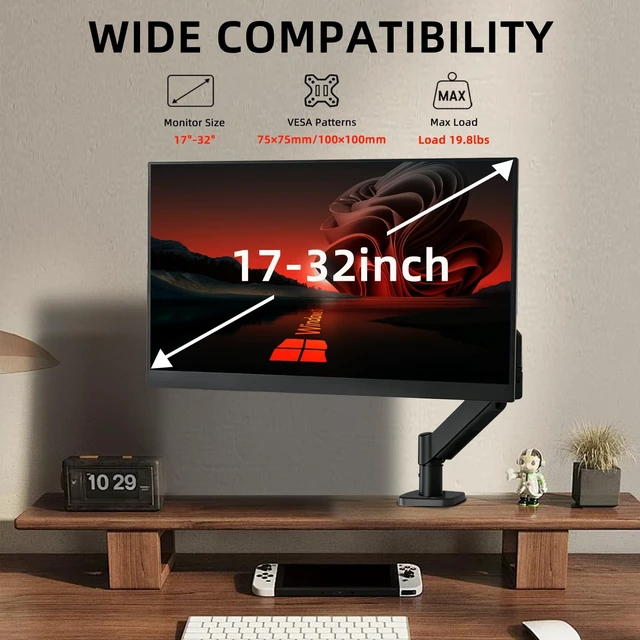 Alt view image 2 of 5 - Heavy Duty Single Monitor Arm Desk Mount Gas Spring for 17-32 Inch Screens