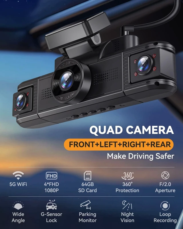 Alt view image 2 of 5 - 4 Channel Dash Camera for Car, 360 Dash Cam Front and Rear Left Right
