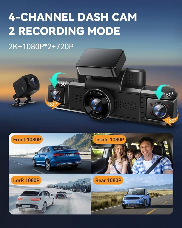 Alt view image 3 of 5 - 4 Channel Dash Camera for Car, 360 Dash Cam Front and Rear Left Right