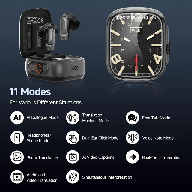 Alt view image 4 of 5 - BEARTAIN NE72 AI Translation Earbuds in Real Time, Language Translator Headphones with LCD Touch Screen Audifonos Traductores Ingles Espanol Support 170 Languages for Travel Business