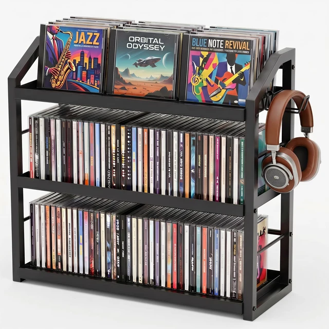 Main image of 3-Tier CD Holder, Sturdy Steel CD Storage Rack for Display, Holds 125 CDs