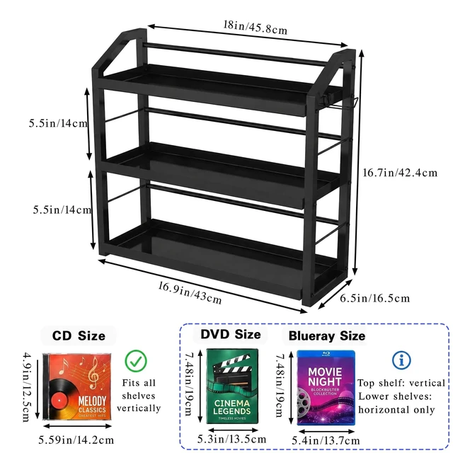 Alt view image 4 of 5 - 3-Tier CD Holder, Sturdy Steel CD Storage Rack for Display, Holds 125 CDs