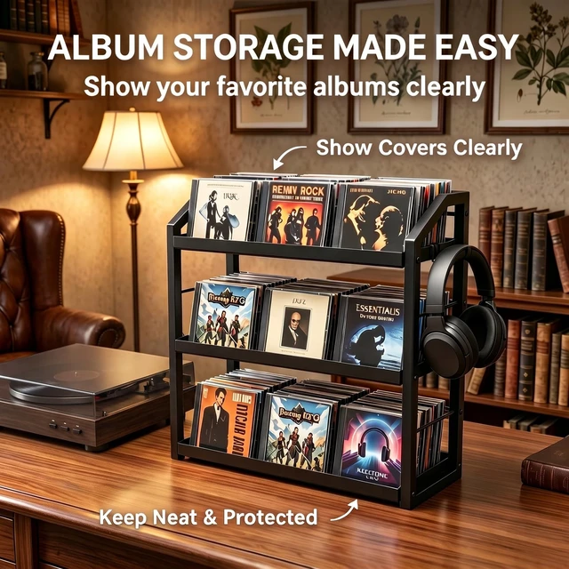 Alt view image 5 of 5 - 3-Tier CD Holder, Sturdy Steel CD Storage Rack for Display, Holds 125 CDs
