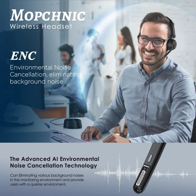 Alt view image 4 of 5 - Mopchnic Bluetooth Headset, Wireless Headphone with AI Noise-Canceling Microphone On Ear Wireless Headset with USB Dongle(Black)