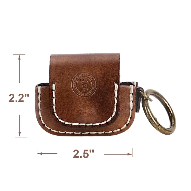 Alt view image 5 of 5 - Leather Earbuds Case Protective Cover Keychain Snap Button Anti Scratch