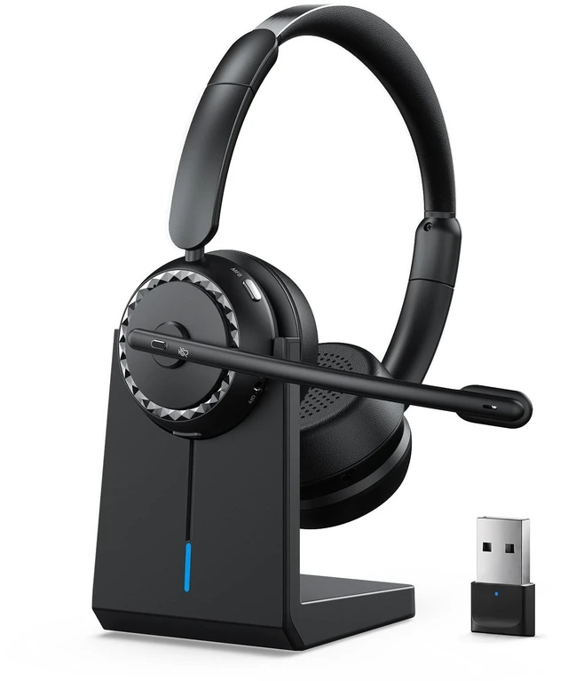 Main image of Wireless Headset with Mic for Clear Work Calls, Bluetooth 5.2 Headset with Noise Cancelling Microphone & Mute Button, 40H Talk Time for Zoom Teams, Home Office, PC Mac Laptop Phone (Glossy Blac