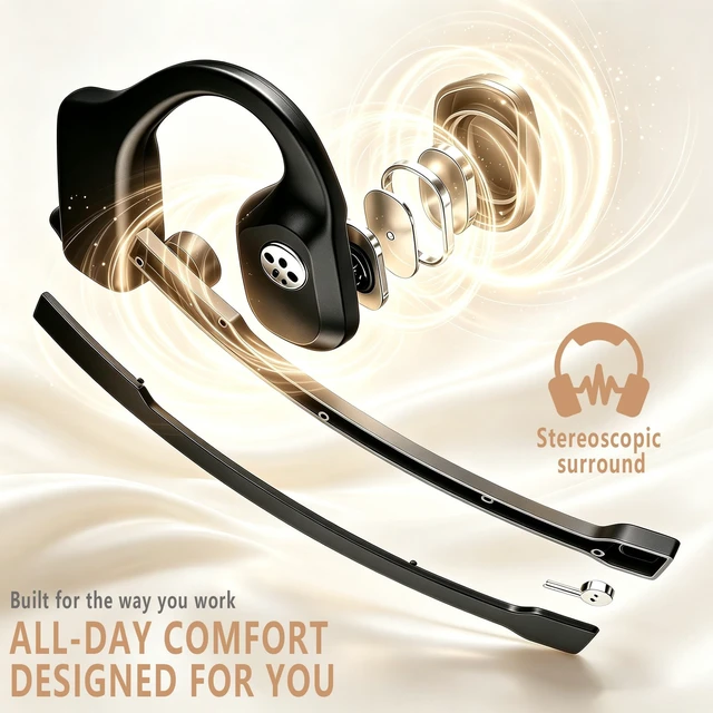 Alt view image 2 of 5 - Wireless Open Ear Headphones with Mic, Bluetooth Headset for Work Calls