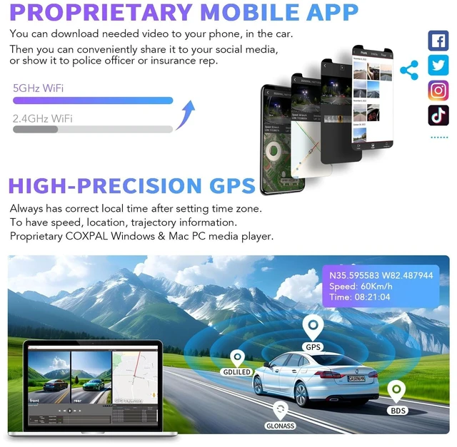 Alt view image 5 of 5 - Coxpal 4K+2K Dual Dash Cam Front and Rear, Starvis 2 IMX678 with HDR
