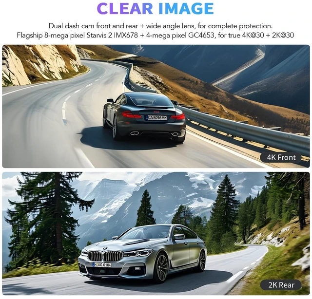 Alt view image 3 of 5 - Coxpal 4K+2K Dual Dash Cam Front and Rear, Starvis 2 IMX678 with HDR