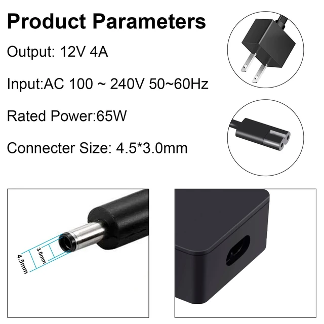 Alt view image 3 of 5 - 12V 4A Power Supply Cord Charger for Microsoft Surface Pro 3 Docking Station, Windows Laptop Tablet Dock AC Adapter Transformer Model 1627 1664