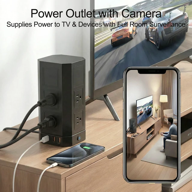 Alt view image 3 of 5 - TBCR Surge Protector Power Strip with Hidden Camera for Home Office-No Night Vision