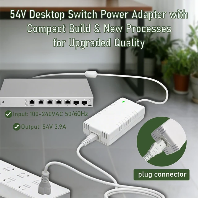 Alt view image 5 of 5 - SMSZQR 54V 210W Power Adapter for Ubiquiti Networks UniFi XG 6 PoE Compatible with US-XG-6POE,USW-Ultra-210W 6 and 8-Port Switches,ADS-210NX-48-1,540210E,ADS-210NX-48-1540210E Models, PSU(White)