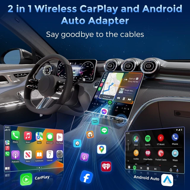 Alt view image 2 of 5 - Boiipinn 2-in-1 Wireless CarPlay & Android Auto Adapter, Plug & Play