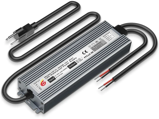 Main image of LED Driver 300W Waterproof Power Supply IP67 Transformer, Adapter Converter AC 100V-265V AC to 12V DC 25A Low Voltage Output with 3-Prong Plug for LED Light, Computer Project, Outdoor Use