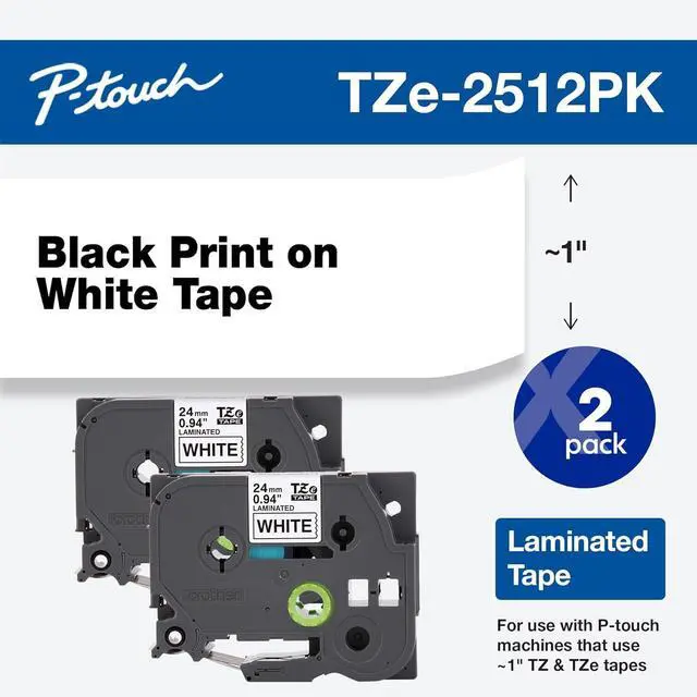 Alt view image 2 of 7 - Brother® Genuine P-Touch TZE2512PK Laminated Label Tape, 26-1/4, Black, Pack Of 2 Rolls