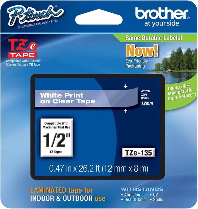 Alt view image 2 of 2 - Brother Genuine TZe-135 1/2" White on Clear Standard Laminated Tape for P-Touch Labeler, 4 Pack