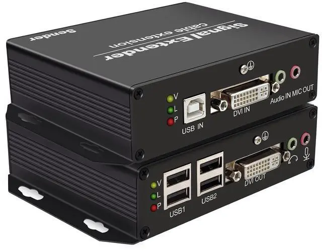 Main image of DVI KVM USB Extender Over Fiber 4K@30Hz EMI Immunity Up to 20km (12.4 Miles), Remote Keyboard & Mouse, EDID, RS232, IR, Zero Latency