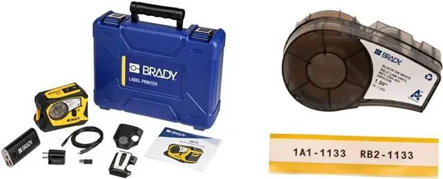 Main image of Brady M211 Portable Bluetooth Label Printer Kit (M211-KIT) and M21-1500-427, 110930 1.5" x14' Translucent/White BMP21 Vinyl Wire & Cable Label, Pack of 4 Cartridges