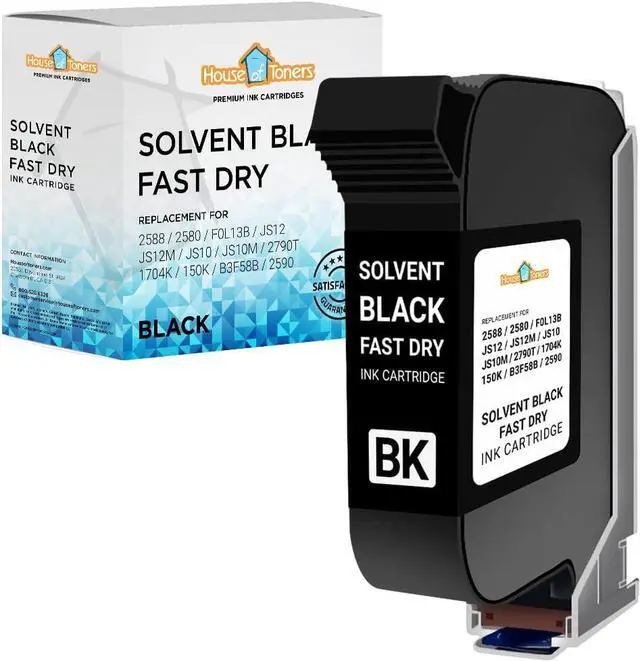 Main image of Houseoftoners Remanufactured Solvent Black Fast Dry Ink Cartridge Compatible with HP 2588 2580 FOL13B JS12 JS10 2790T 1704K 150K B3F58B 2590 for Industrial Commercial and Handheld Printer 1-Pack