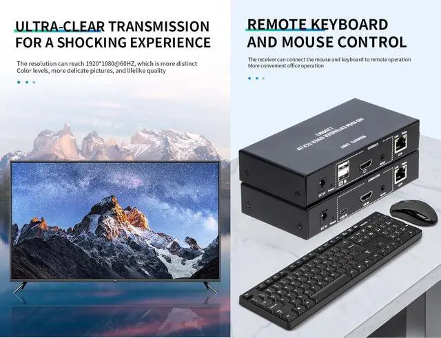 Alt view image 3 of 7 - HD KVM Network Cable 200M TCP/IP Extender, CAT5E/6 Network Cable 1080P HDMI/DVI Transmission Plug and Play TCP/IP Cross-Device Control Supports One-to-One and One-to-Many