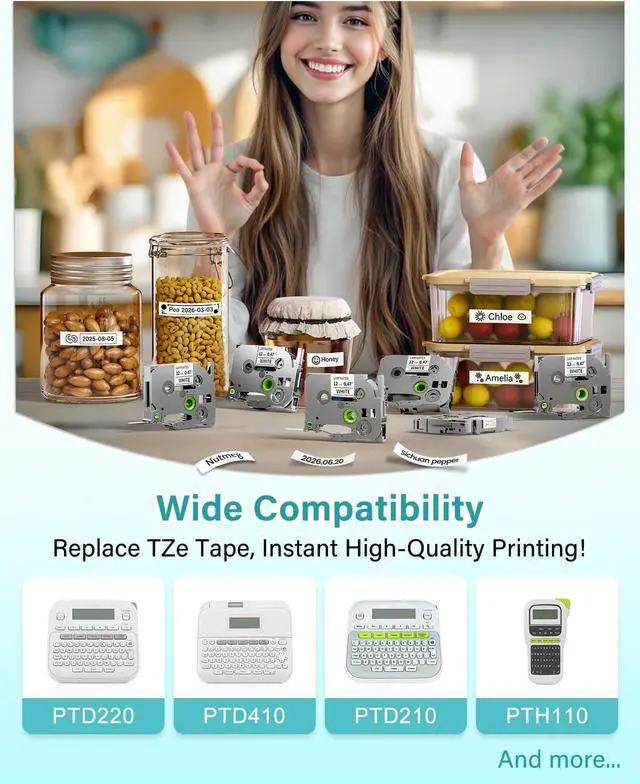 Alt view image 2 of 7 - Colorty Label Maker Tape Refill Compatible with Brother P-Touch Label Tape TZ TZe Tape 12mm 0.47 Laminated White 1/2" Black on White TZe-231 TZE231 for PT-D210 D220 H110 D410 P710BT H111, 12-Pack