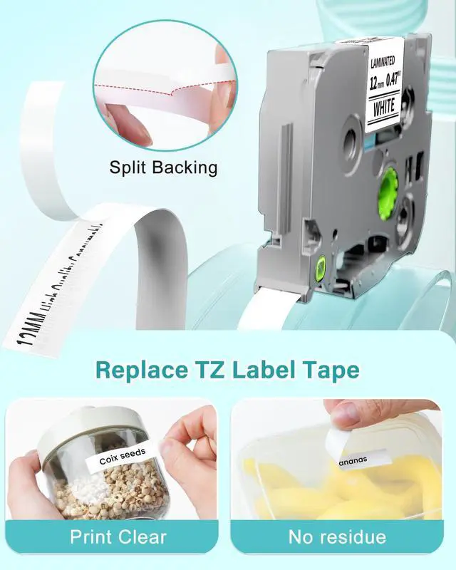 Alt view image 7 of 7 - Colorty Label Maker Tape Refill Compatible with Brother P-Touch Label Tape TZ TZe Tape 12mm 0.47 Laminated White 1/2" Black on White TZe-231 TZE231 for PT-D210 D220 H110 D410 P710BT H111, 12-Pack