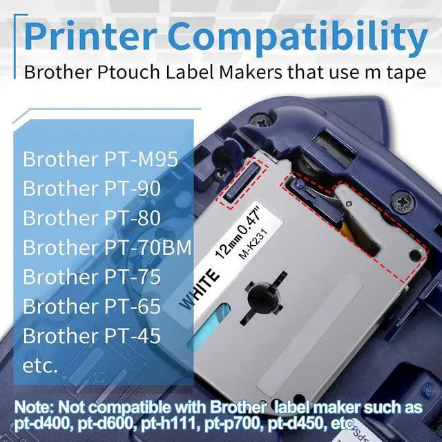 Alt view image 2 of 7 - 20 Pack Labelife M-K231 Replace for Brother P Touch M Tape 12mm 0.47 White