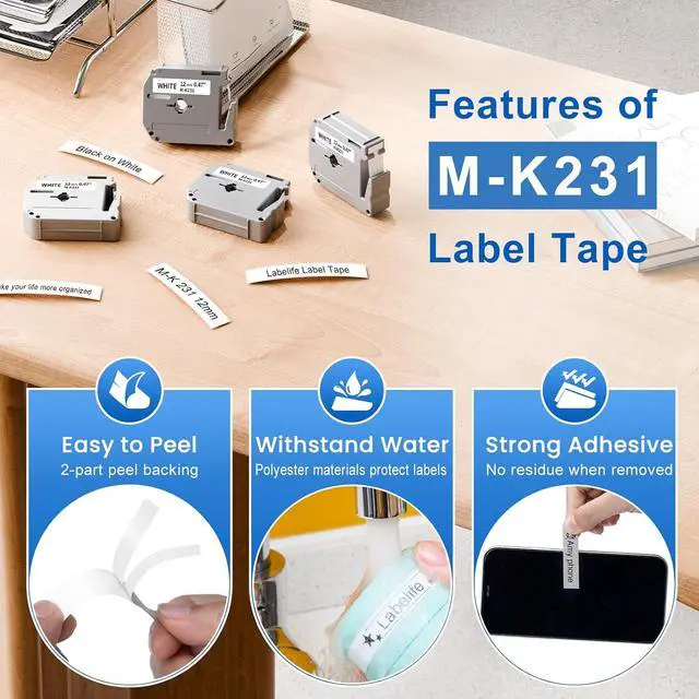 Alt view image 4 of 7 - 20 Pack Labelife M-K231 Replace for Brother P Touch M Tape 12mm 0.47 White