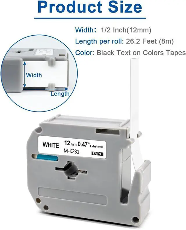 Alt view image 2 of 5 - Labelwell 20-Pack M-K231s Label Tape 12mm 0.47 Inch White Replacement