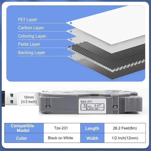 Alt view image 4 of 7 - 20pack 12mm 0.47'' TZe TZ Tape Laminated White Label Maker Tape Replacement for Brother P Touch Label Tape TZe-231 TZe231 Compatible with Brother PT-D210 PT-D220 PT-H110 PT-D410 PT-P710BT