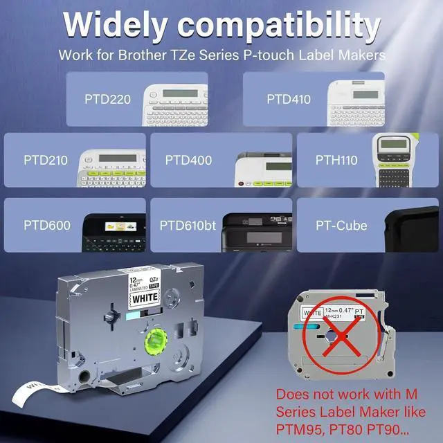 Alt view image 4 of 7 - 12mm 0.47 TZe TZ Tape 20Pack Laminated White Label Maker Tape Replacement for Brother P Touch Label Tape TZe-231 TZe231 Compatible with Brother PT-D210 PT-D220 PT-H110 PT-D410 PT-P710BT