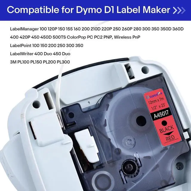 Alt view image 6 of 7 - USUPERINK 20 Pack Compatible for Dymo D1 Label Tape 45017 S0720570 Refill Black on Red 1/2 inch x 23 feet Labeling Tape for LabelManager PnP 160 210D 260P 280 360D 420P 450D ColorPop Label Maker