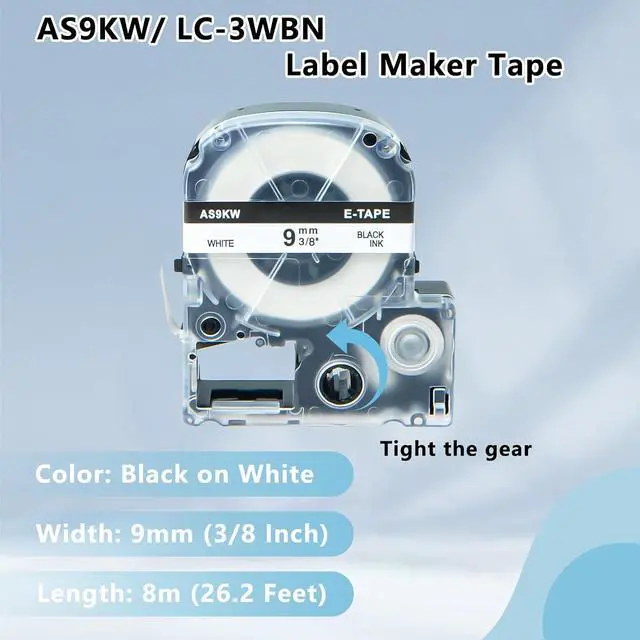 Alt view image 2 of 6 - 20 Pack AS9KW 3/8" Tape Compatible for LK-3WBN LC-3WBN9 SS9KW 9mm Black on White LK Label Cartridges for LabelWorks LW300 LW400 LW500 LW600P Label Maker