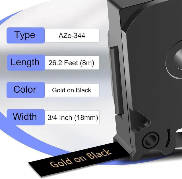Alt view image 3 of 7 - 40 Pack Compatible for Ptouch TZe344 TZ344 Label Maker Tape 18mm 0.7 Inch Gold on Black Laminated TZe-344 TZ-344 TZe TZ Label Tape for PT-2310 PT-2400 PT-2410 PT-2470 PT-2500PC