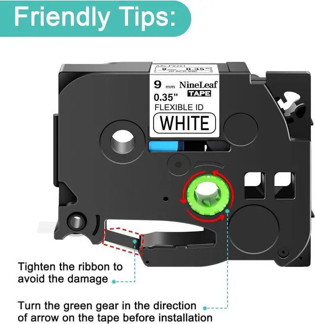 Alt view image 2 of 7 - NineLeaf 40 Pack 9mm Label Tape Compatible for Brother P-Touch TZe-FX221 9mm 0.35'' Flexible-ID Laminated White TZ-FX221 3/8'' Black on White TZe TZ Tape for Ptouch Label Maker PT-D200 D210 D220