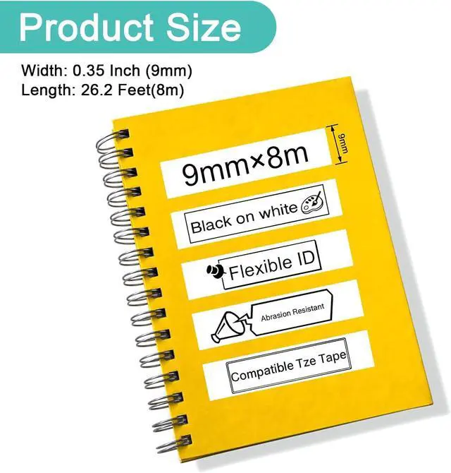 Alt view image 3 of 7 - NineLeaf 40 Pack 9mm Label Tape Compatible for Brother P-Touch TZe-FX221 9mm 0.35'' Flexible-ID Laminated White TZ-FX221 3/8'' Black on White TZe TZ Tape for Ptouch Label Maker PT-D200 D210 D220