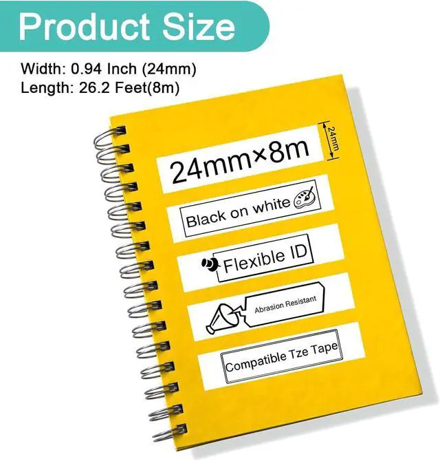 Alt view image 2 of 7 - NineLeaf 40 Pack 24mm Label Tape Compatible for Brother P-Touch TZe-FX251 24mm 0.94'' Flexible-ID Laminated White TZ-FX251 Black on White TZe TZ Tape for Ptouch Label Maker PT-D600 D610BT P700 P710BT