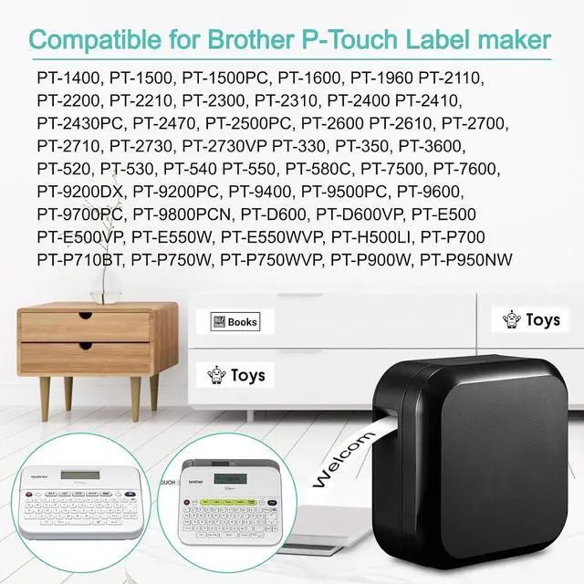 Alt view image 5 of 7 - NineLeaf 40 Pack 24mm Label Tape Compatible for Brother P-Touch TZe-FX251 24mm 0.94'' Flexible-ID Laminated White TZ-FX251 Black on White TZe TZ Tape for Ptouch Label Maker PT-D600 D610BT P700 P710BT