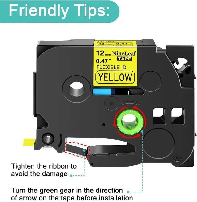 Alt view image 2 of 7 - NineLeaf 40 Pack 12mm Label Tape Compatible for Brother P-Touch TZe-FX631 12mm 0.47'' Flexible-ID Laminated Yellow TZ-FX631 1/2'' Black on Yellow TZe TZ Tape for Ptouch Label Maker PT-D200 D210 D220