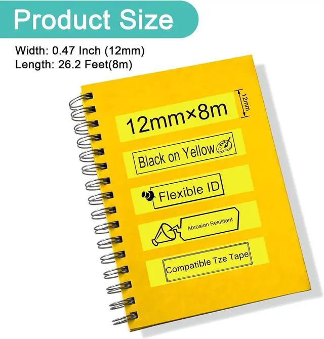 Alt view image 3 of 7 - NineLeaf 40 Pack 12mm Label Tape Compatible for Brother P-Touch TZe-FX631 12mm 0.47'' Flexible-ID Laminated Yellow TZ-FX631 1/2'' Black on Yellow TZe TZ Tape for Ptouch Label Maker PT-D200 D210 D220