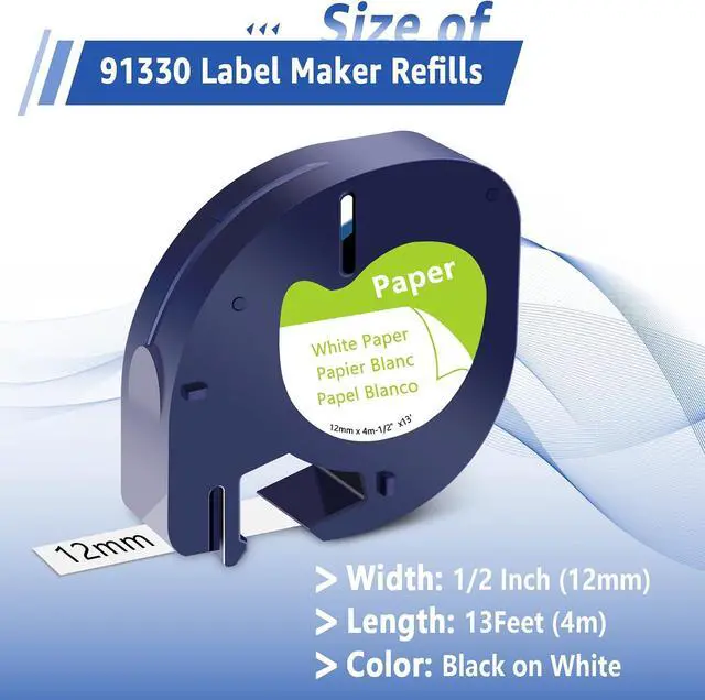 Alt view image 2 of 6 - 40 Pack Compatible for Dymo LetraTag Refills 91330 91220 91200 59421 S0721510 White Paper Label Tape 1/2'' 12mm x 4m for Letra Tag LT100H LT100T QX50 Label Maker Black on White Tape