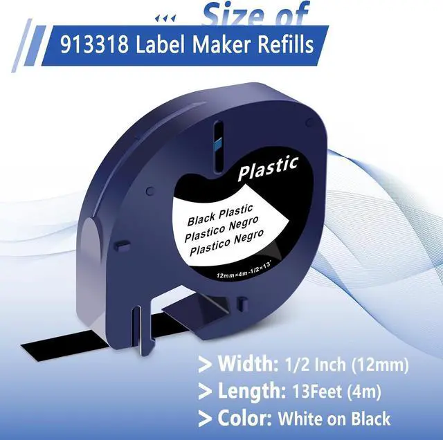 Alt view image 2 of 7 - 40 Pack Compatible for Dymo Label Maker Refills 913318 White on Black Plastic Label Maker Tape 12mm x 4m (1/2" x 13') for Dymo Letra Tag Refills 200B LT100H LT100T LT110T
