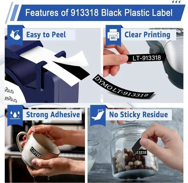 Alt view image 4 of 7 - 40 Pack Compatible for Dymo Label Maker Refills 913318 White on Black Plastic Label Maker Tape 12mm x 4m (1/2" x 13') for Dymo Letra Tag Refills 200B LT100H LT100T LT110T