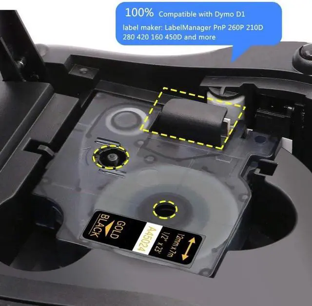 Alt view image 2 of 3 - 6-Pack 12mm on Black Label Tapes Compatible with LabelManager 210D 280 360D 420P 450D and Similar Label Makers
