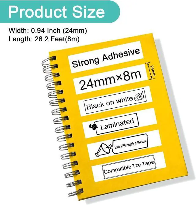 Alt view image 4 of 7 - NineLeaf 40 Pack 24mm Label Tape Compatible for Brother P-Touch TZe-S251 24mm 0.94'' Extra Strong Laminated White TZ-S251 Black on White TZe TZ Tape for Ptouch Label Maker PT-D600 D610BT P700 P710BT