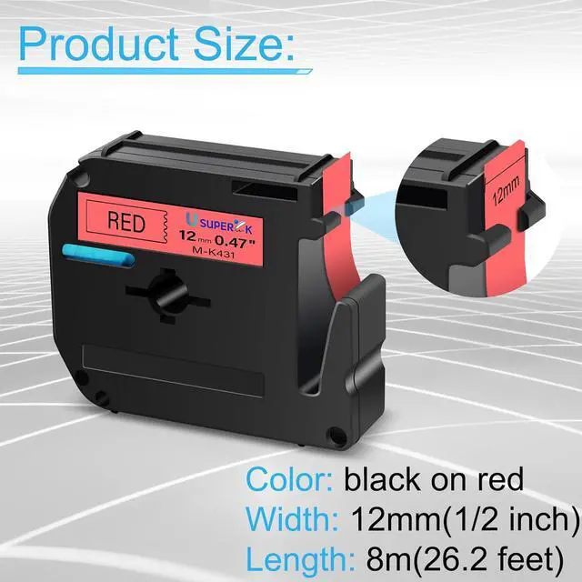 Alt view image 2 of 7 - 40 Pack Compatible for Brother P Touch M Tape M-K431 MK431 M431 M-431 12mm 1/2 Inch 0.47'' Red Label Tape for PT-45M PT-55BM PT-55S PT-65 PT-65SB Label Maker Tape Black on Red