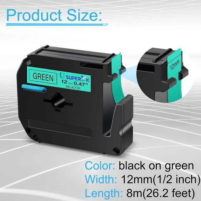 Alt view image 2 of 7 - 40 Pack Compatible for Brother P Touch M Tape M-K731 MK731 M731 M-731 12mm 1/2 Inch 0.47'' Green Label Tape for PT-45M PT-55BM PT-55S PT-65 PT-65SB Label Maker Tape Black on Green